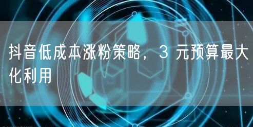 抖音低成本涨粉策略，3 元预算最大化利用