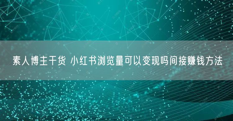 素人博主干货 小红书浏览量可以变现吗间接赚钱方法